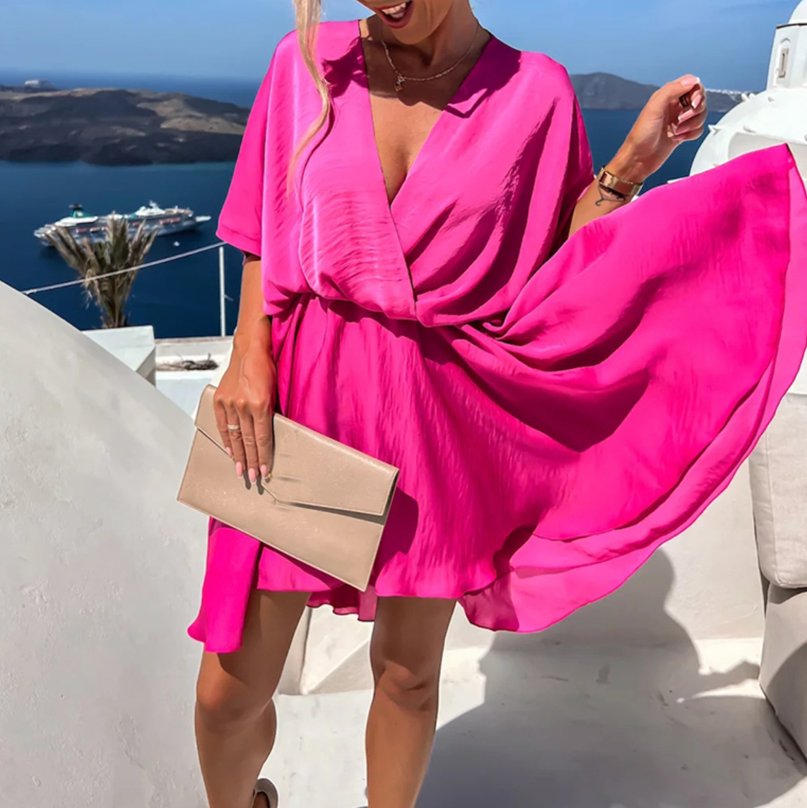 Women's Wrap Dress - V-Neckline - Short Sleeve - Elegant Mini Length by Lumina Vancouver