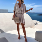 Women's Wrap Dress - V-Neckline - Short Sleeve - Elegant Mini Length by Lumina Vancouver