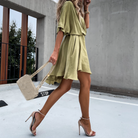 Women's Wrap Dress - V-Neckline - Short Sleeve - Elegant Mini Length by Lumina Vancouver