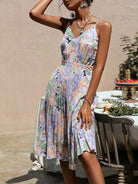 Women's Pleated Mini Dress - Spaghetti Straps - V-Neck - Flowy Floral Print by Lumina Vancouver