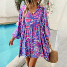 Women’s Short Dress – Lightweight Rayon – Relaxed Fit – V-Neck – Floral Print – Long Sleeve by Lumina Vancouver