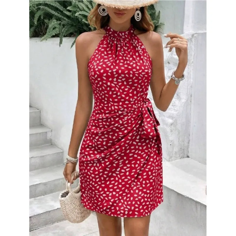 Women’s Short Dress – Slim Fit – Halter Neck – Wrap Style – Abstract Print – Zipper Back by Lumina Vancouver
