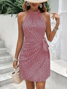 Women’s Short Dress – Slim Fit – Halter Neck – Wrap Style – Abstract Print – Zipper Back by Lumina Vancouver