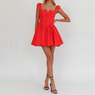 Women’s Mini Dress – Square Neck – Fitted Bodice – Pleated A-Line Skirt – Sleeveless by Lumina Vancouver
