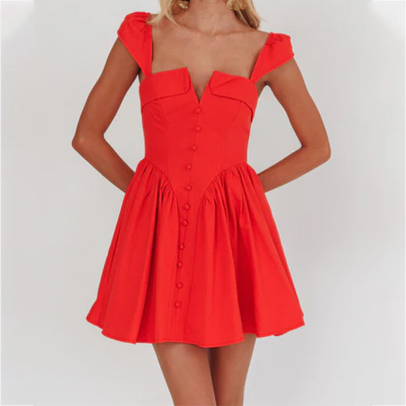 Women’s Mini Dress – Square Neck – Fitted Bodice – Pleated A-Line Skirt – Sleeveless by Lumina Vancouver
