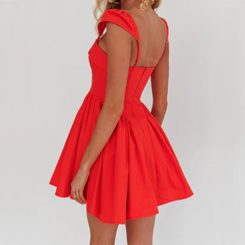Women’s Mini Dress – Square Neck – Fitted Bodice – Pleated A-Line Skirt – Sleeveless by Lumina Vancouver