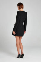 Women’s Mini Dress – Tweed Tailored Fit – Pearl Trim – Square Neck – Long Sleeve by Lumina Vancouver
