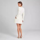 Women’s Mini Dress – Tweed Tailored Fit – Pearl Trim – Square Neck – Long Sleeve by Lumina Vancouver