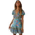 Women's Wrap Dress - Floral Print - Short Sleeve - Adjustable Waist - Mini Length by Lumina Vancouver