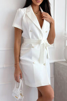 Women's Blazer Dress - Double-Breasted Notched Lapel - Short Sleeve Belted Tailored Fit by Lumina Vancouver