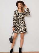 Women's A-Line Mini Dress - V-Neck Long Sleeve - Tie Waist Flowy Fit by Lumina Vancouver