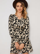 Women's A-Line Mini Dress - V-Neck Long Sleeve - Tie Waist Flowy Fit by Lumina Vancouver