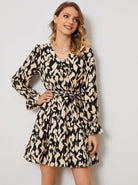 Women's A-Line Mini Dress - V-Neck Long Sleeve - Tie Waist Flowy Fit by Lumina Vancouver