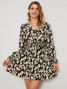Women's A-Line Mini Dress - V-Neck Long Sleeve - Tie Waist Flowy Fit by Lumina Vancouver