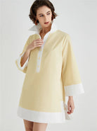 Women's Tunic Dress - Relaxed Fit - High Collar - 3/4 Sleeve - Button Front by Lumina Vancouver