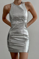 Women's Halter Mini Dress - Fitted Silhouette - Metallic Sheen - Party Wear by Lumina Vancouver
