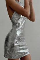 Women's Halter Mini Dress - Fitted Silhouette - Metallic Sheen - Party Wear by Lumina Vancouver