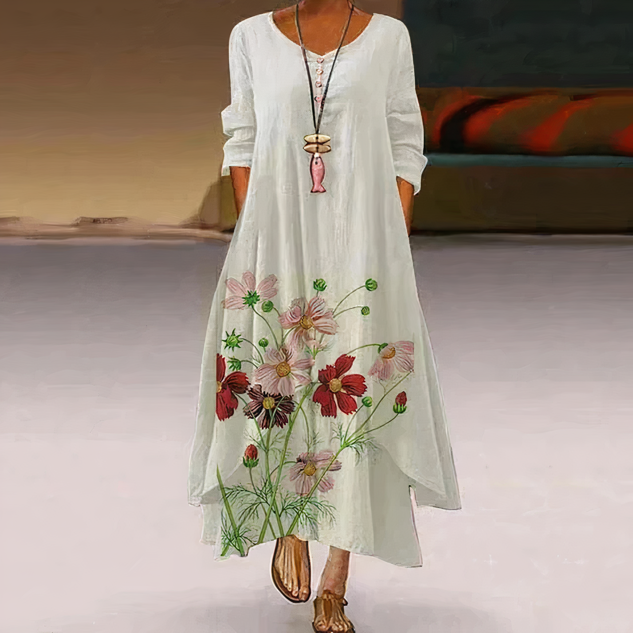 Women's Casual Dress - Relaxed Fit - Long Sleeve - Button Detail - Asymmetrical Hem by Lumina Vancouver