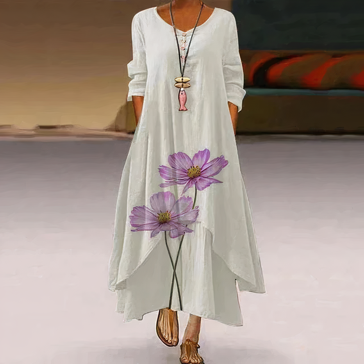 Women's Casual Dress - Relaxed Fit - Long Sleeve - Button Detail - Asymmetrical Hem by Lumina Vancouver