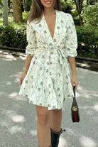 Women's Wrap Dress - V-Neck Tie Waist - A-Line Tiered Skirt - 3/4 Sleeve Elegant Fit by Lumina Vancouver