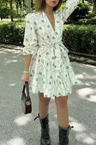 Women's Wrap Dress - V-Neck Tie Waist - A-Line Tiered Skirt - 3/4 Sleeve Elegant Fit by Lumina Vancouver