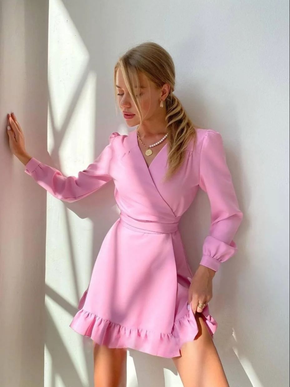 Women's Dress - Long Sleeve - Fitted Bodice - Flared Ruffle Skirt - Elegant & Flowy by Lumina Vancouver