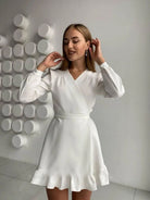 Women's Dress - Long Sleeve - Fitted Bodice - Flared Ruffle Skirt - Elegant & Flowy by Lumina Vancouver