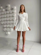 Women's Dress - Long Sleeve - Fitted Bodice - Flared Ruffle Skirt - Elegant & Flowy by Lumina Vancouver
