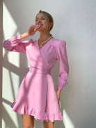 Women's Dress - Long Sleeve - Fitted Bodice - Flared Ruffle Skirt - Elegant & Flowy by Lumina Vancouver