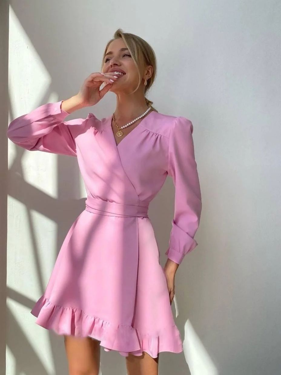 Women's Dress - Long Sleeve - Fitted Bodice - Flared Ruffle Skirt - Elegant & Flowy by Lumina Vancouver