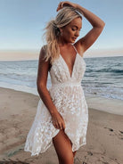 Women's Spaghetti Strap Dress - Deep V-Neck - Floral Embroidery - A-Line Silhouette by Lumina Vancouver