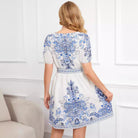 Women’s Mini Dress – Printed Cotton – V-Neck – Short Sleeve – Relaxed Fit by Lumina Vancouver