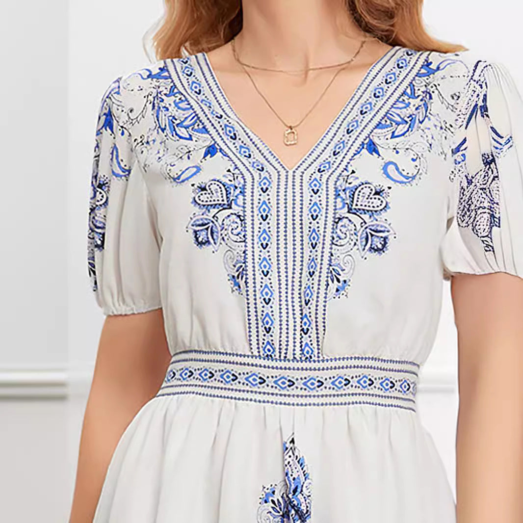 Women’s Mini Dress – Printed Cotton – V-Neck – Short Sleeve – Relaxed Fit by Lumina Vancouver