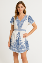 Women’s Mini Dress – Printed Cotton – V-Neck – Short Sleeve – Relaxed Fit by Lumina Vancouver
