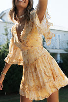 Women's V-Neck Dress - Floral Print - Bell Sleeves - Lightweight Flowy Fit by Lumina Vancouver
