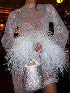 Women's Sequin Mini Dress - Fitted Silhouette - Long Sleeve with Feather Cuffs by Lumina Vancouver