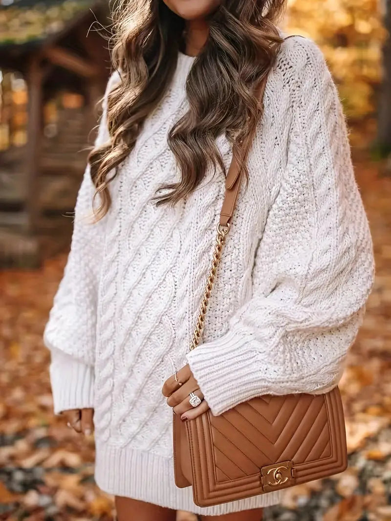 Women’s Sweater Dress – Oversized Fit – Wool Knit – Cable Braided – Mini Length by Lumina Vancouver