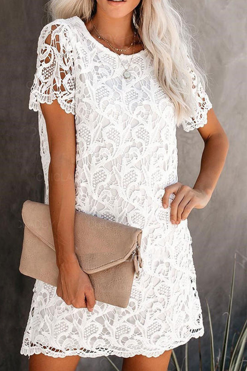 Women's Lace Dress - Sheath Silhouette - Short Sleeve Elegant Knee-Length by Lumina Vancouver