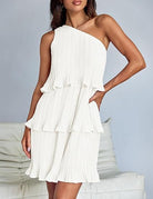 Women's Pleated One-Shoulder Dress - Ruffle Layered Design by Lumina Vancouver