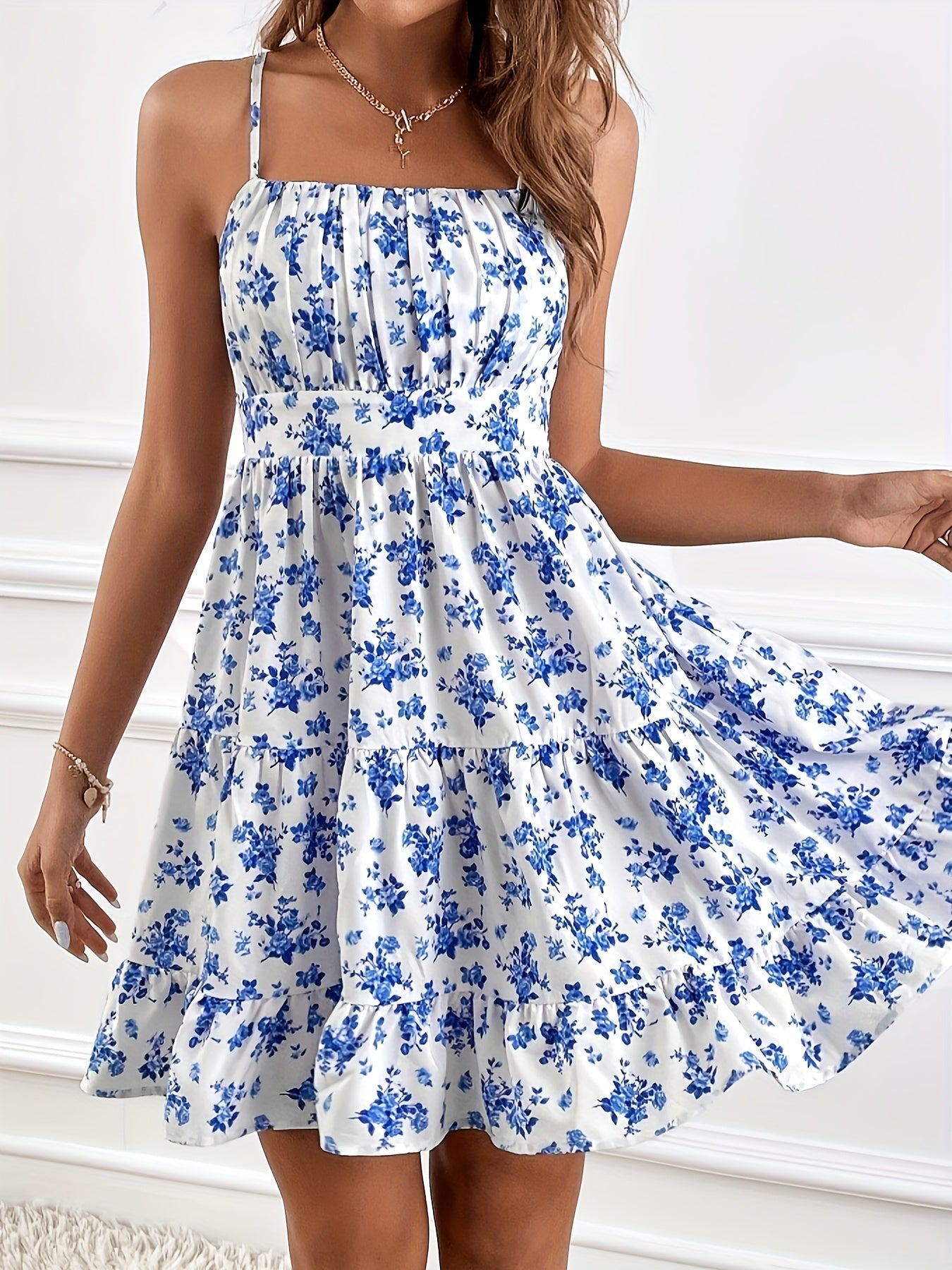 Women's Sleeveless Sundress - Floral Print - Square Neck - Lightweight Flowy Fit by Lumina Vancouver