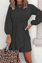 Women's Mini Dress - Long Sleeve - Tie Waist - Round Neck Casual Chic by Lumina Vancouver