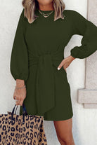 Women's Mini Dress - Long Sleeve - Tie Waist - Round Neck Casual Chic by Lumina Vancouver