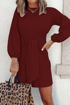 Women's Mini Dress - Long Sleeve - Tie Waist - Round Neck Casual Chic by Lumina Vancouver