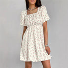 Women’s A-Line Dress – Square Neck – Puff Sleeves – Floral Mini – Fitted Waist by Lumina Vancouver