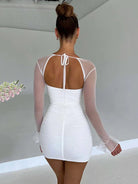 Women's Mini Dress - Bodycon Fit - Sweetheart Neckline - Sheer Long Sleeves - Ruched Design by Lumina Vancouver