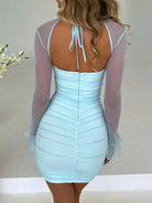Women's Mini Dress - Bodycon Fit - Sweetheart Neckline - Sheer Long Sleeves - Ruched Design by Lumina Vancouver