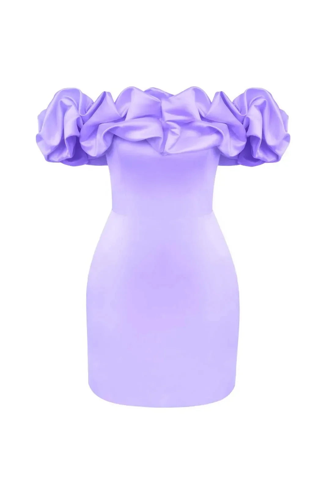 Women’s Mini Dress – Satin Fabric – Tailored Fit – Off-Shoulder Ruffle Sleeves by Lumina Vancouver
