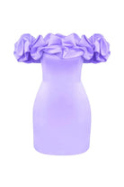 Women’s Mini Dress – Satin Fabric – Tailored Fit – Off-Shoulder Ruffle Sleeves by Lumina Vancouver