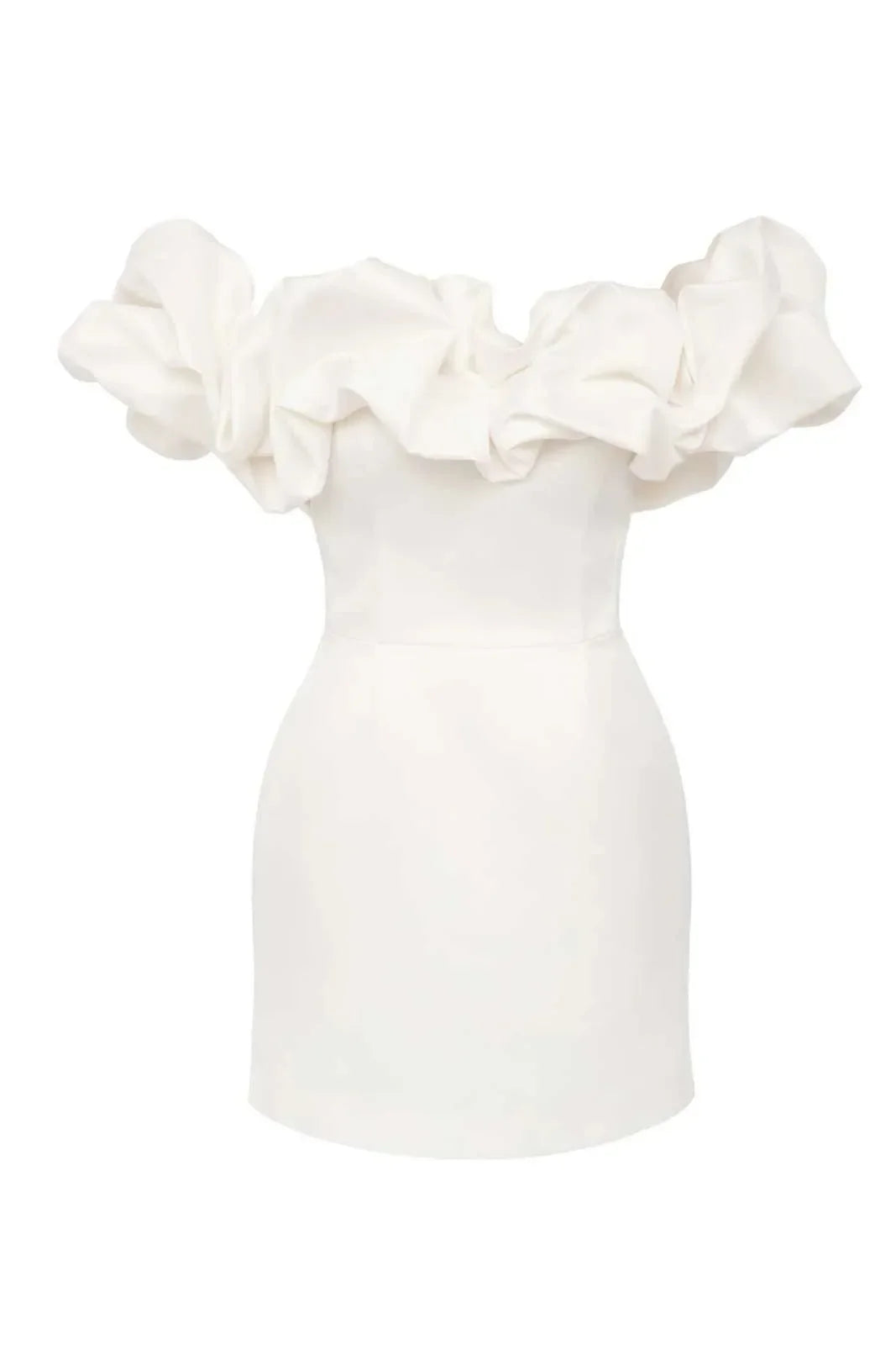 Women’s Mini Dress – Satin Fabric – Tailored Fit – Off-Shoulder Ruffle Sleeves by Lumina Vancouver