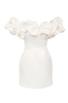 Women’s Mini Dress – Satin Fabric – Tailored Fit – Off-Shoulder Ruffle Sleeves by Lumina Vancouver